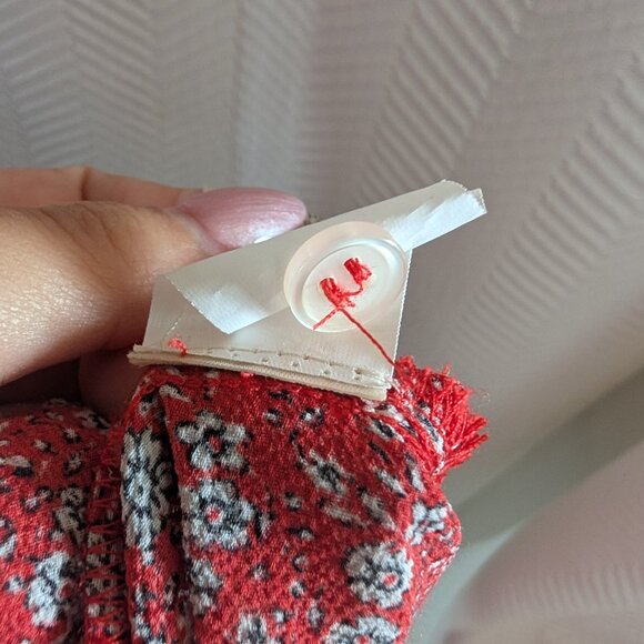 Max Studio Red Floral Tie Waist Midi Dress Side Slits XS/S Cottagecore Feminine - Picture 14 of 14